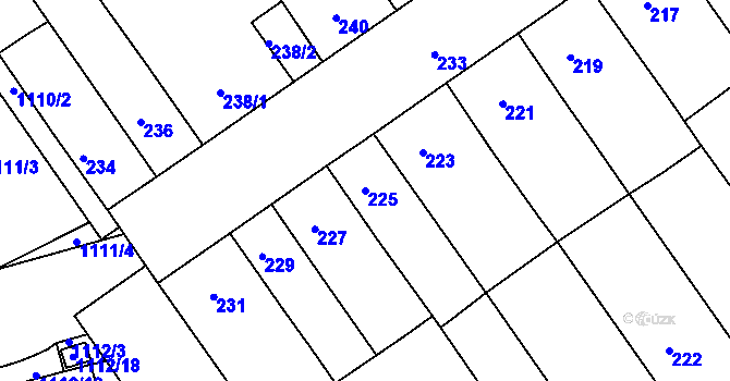 Parcela st. 225 v KÚ Žabčice, Katastrální mapa