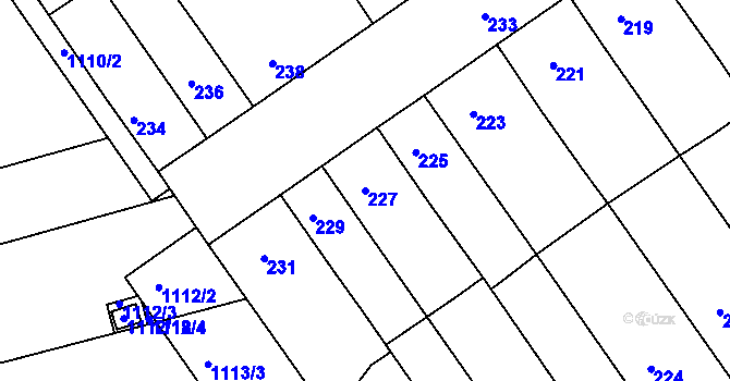 Parcela st. 227 v KÚ Žabčice, Katastrální mapa
