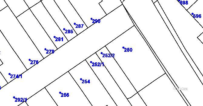 Parcela st. 252/2 v KÚ Žabčice, Katastrální mapa