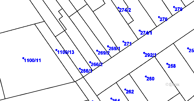 Parcela st. 269/2 v KÚ Žabčice, Katastrální mapa