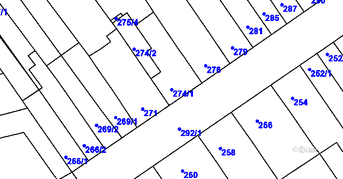 Parcela st. 274/1 v KÚ Žabčice, Katastrální mapa