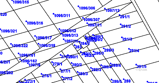 Parcela st. 284/2 v KÚ Žabčice, Katastrální mapa