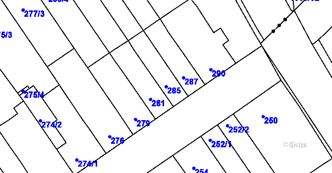Parcela st. 285 v KÚ Žabčice, Katastrální mapa