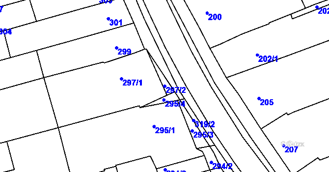 Parcela st. 297/2 v KÚ Žabčice, Katastrální mapa