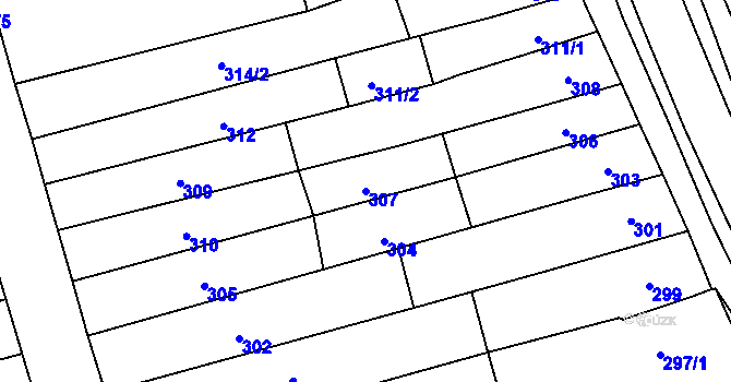 Parcela st. 307 v KÚ Žabčice, Katastrální mapa