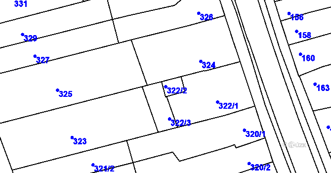 Parcela st. 322/2 v KÚ Žabčice, Katastrální mapa