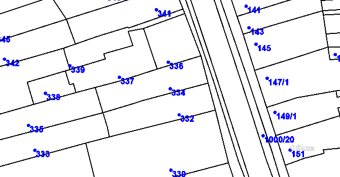 Parcela st. 334 v KÚ Žabčice, Katastrální mapa