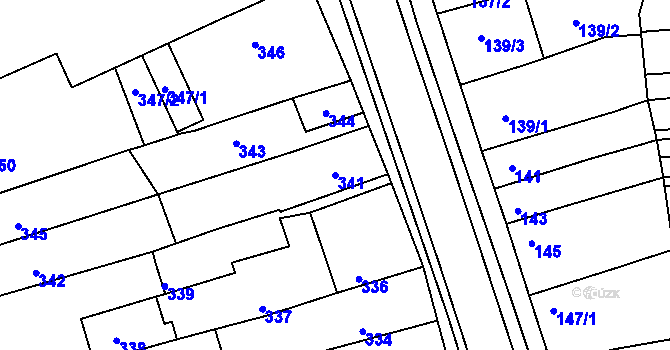 Parcela st. 341 v KÚ Žabčice, Katastrální mapa