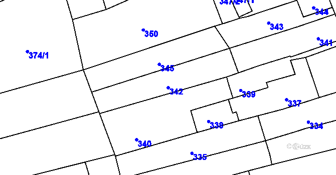 Parcela st. 342 v KÚ Žabčice, Katastrální mapa