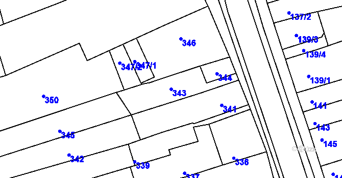 Parcela st. 343 v KÚ Žabčice, Katastrální mapa