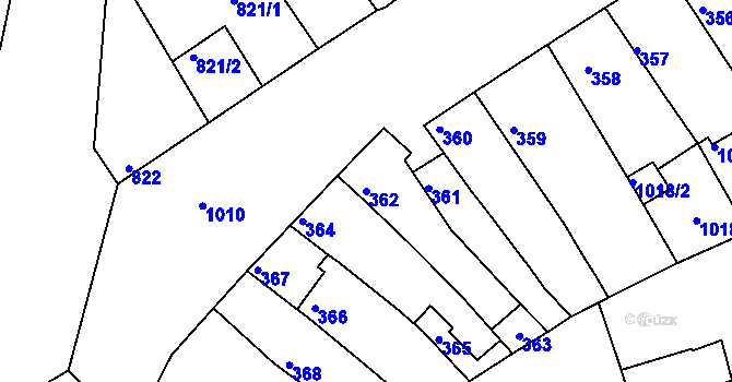 Parcela st. 362 v KÚ Žabčice, Katastrální mapa