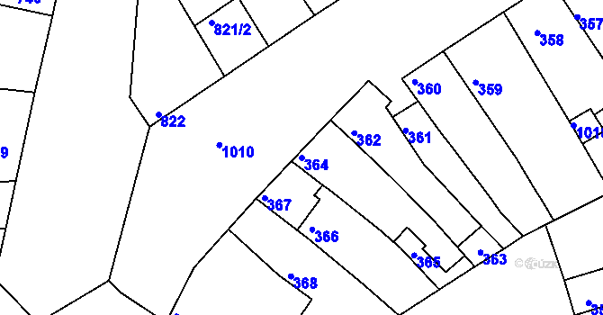 Parcela st. 364 v KÚ Žabčice, Katastrální mapa