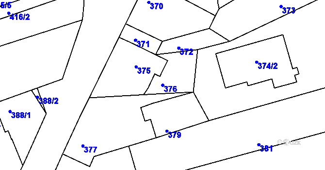 Parcela st. 376 v KÚ Žabčice, Katastrální mapa