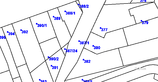 Parcela st. 387/1 v KÚ Žabčice, Katastrální mapa