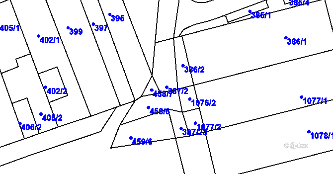 Parcela st. 387/2 v KÚ Žabčice, Katastrální mapa