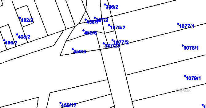 Parcela st. 387/4 v KÚ Žabčice, Katastrální mapa