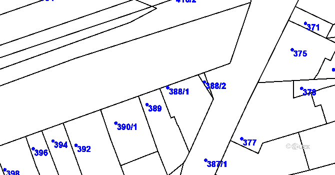 Parcela st. 388/1 v KÚ Žabčice, Katastrální mapa