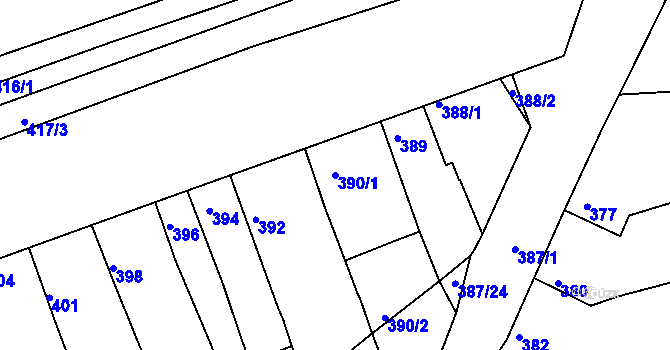 Parcela st. 390/1 v KÚ Žabčice, Katastrální mapa
