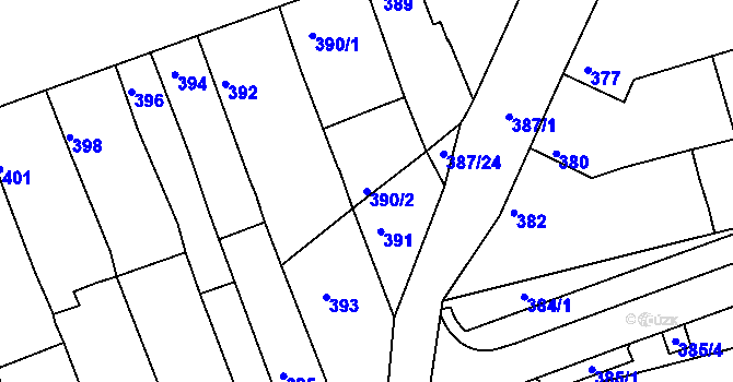 Parcela st. 390/2 v KÚ Žabčice, Katastrální mapa