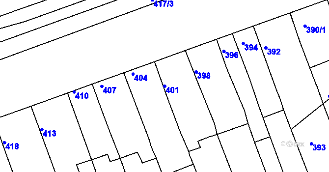 Parcela st. 401 v KÚ Žabčice, Katastrální mapa
