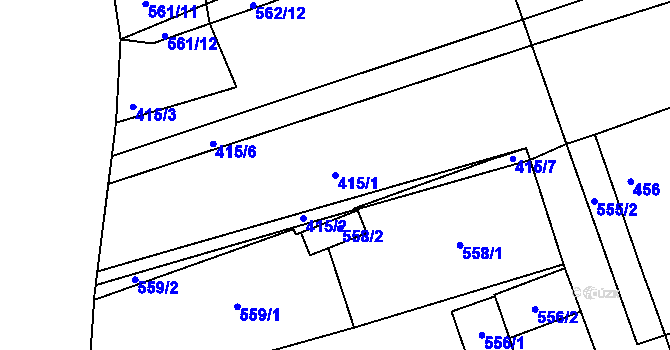 Parcela st. 415/1 v KÚ Žabčice, Katastrální mapa