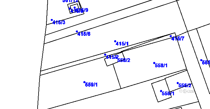 Parcela st. 415/2 v KÚ Žabčice, Katastrální mapa