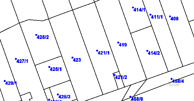 Parcela st. 421/1 v KÚ Žabčice, Katastrální mapa