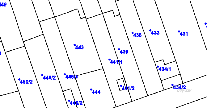Parcela st. 441 v KÚ Žabčice, Katastrální mapa