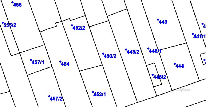 Parcela st. 450/2 v KÚ Žabčice, Katastrální mapa
