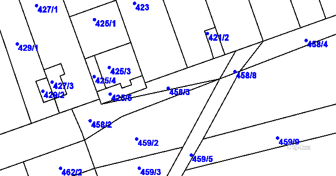Parcela st. 458/3 v KÚ Žabčice, Katastrální mapa
