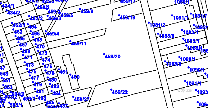 Parcela st. 459/20 v KÚ Žabčice, Katastrální mapa