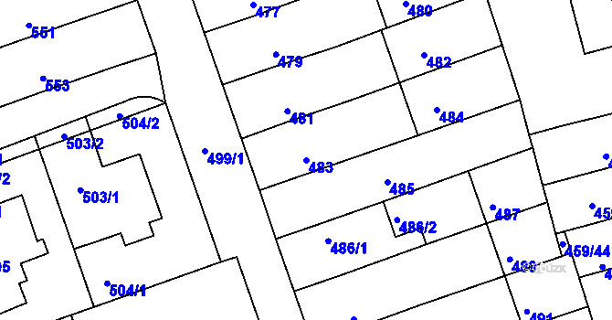 Parcela st. 483 v KÚ Žabčice, Katastrální mapa