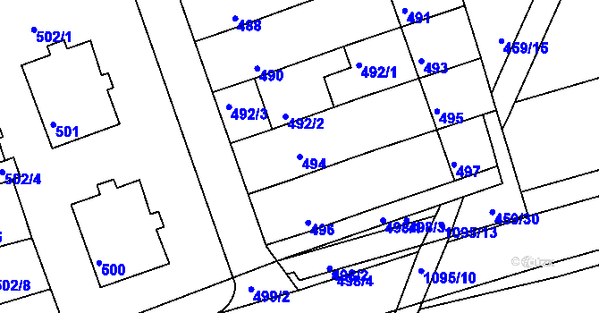 Parcela st. 494 v KÚ Žabčice, Katastrální mapa
