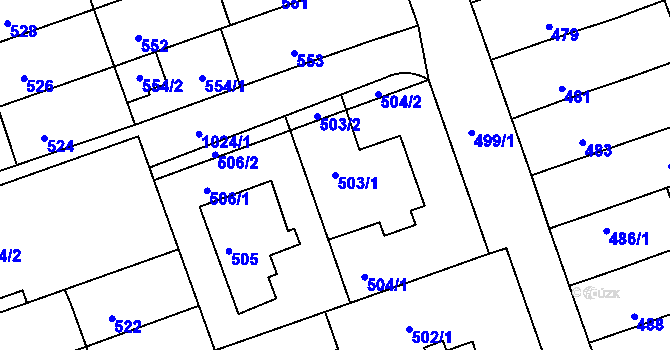 Parcela st. 503/1 v KÚ Žabčice, Katastrální mapa