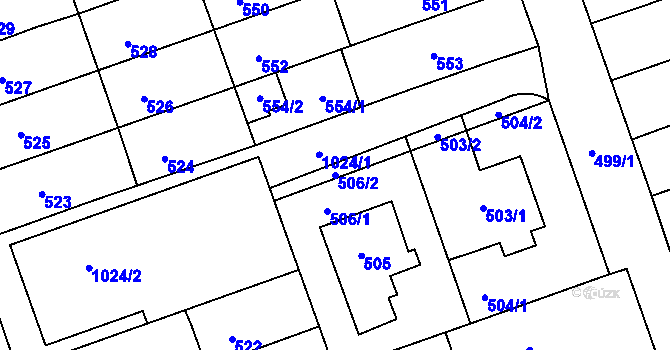 Parcela st. 506/2 v KÚ Žabčice, Katastrální mapa