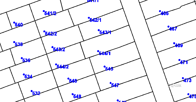 Parcela st. 544/1 v KÚ Žabčice, Katastrální mapa