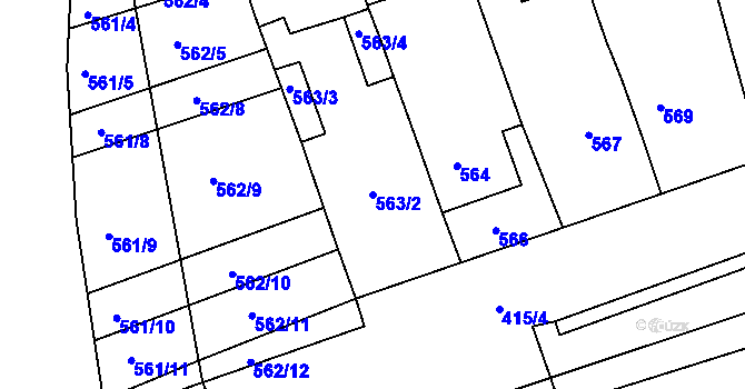 Parcela st. 563/2 v KÚ Žabčice, Katastrální mapa