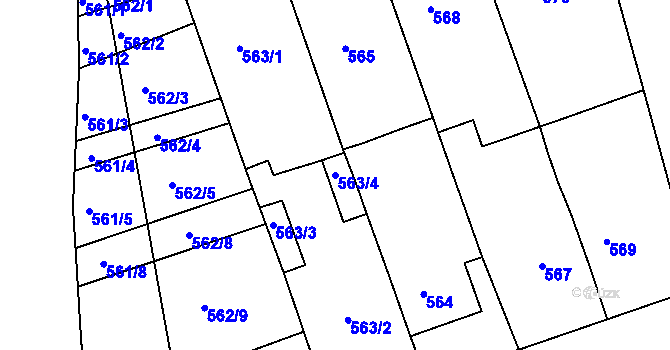 Parcela st. 563/4 v KÚ Žabčice, Katastrální mapa