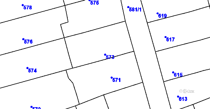 Parcela st. 573 v KÚ Žabčice, Katastrální mapa