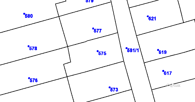 Parcela st. 575 v KÚ Žabčice, Katastrální mapa