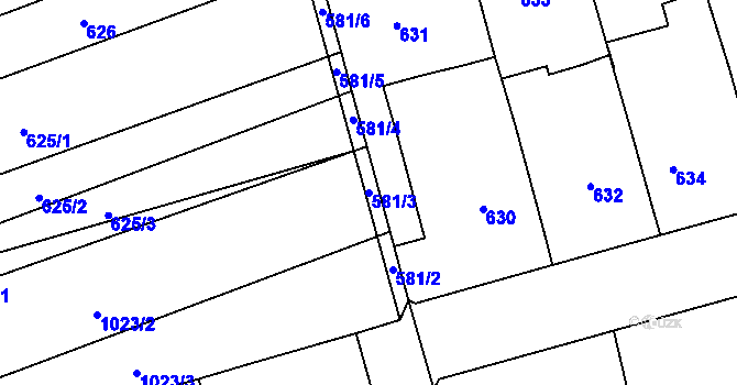 Parcela st. 581/3 v KÚ Žabčice, Katastrální mapa