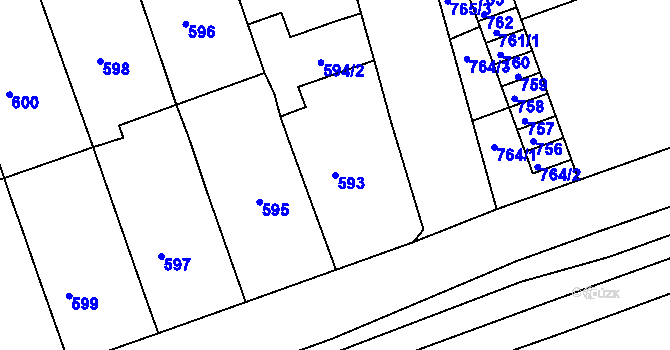 Parcela st. 593 v KÚ Žabčice, Katastrální mapa