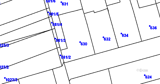 Parcela st. 630 v KÚ Žabčice, Katastrální mapa