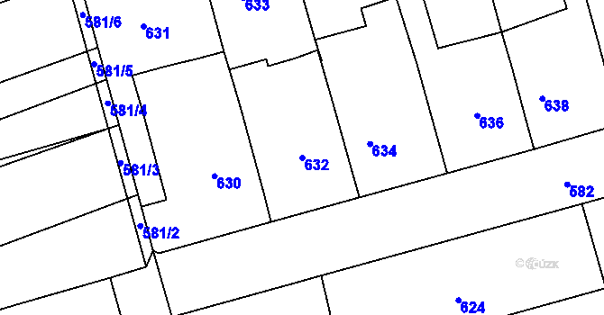Parcela st. 632 v KÚ Žabčice, Katastrální mapa