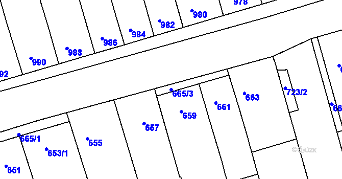 Parcela st. 665/3 v KÚ Žabčice, Katastrální mapa