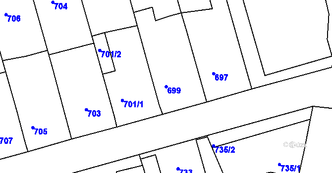 Parcela st. 699 v KÚ Žabčice, Katastrální mapa