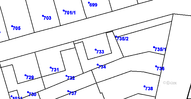 Parcela st. 733 v KÚ Žabčice, Katastrální mapa