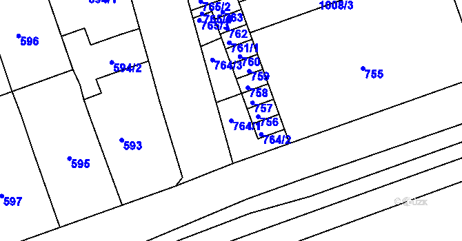 Parcela st. 764/1 v KÚ Žabčice, Katastrální mapa