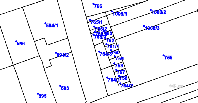 Parcela st. 764/3 v KÚ Žabčice, Katastrální mapa