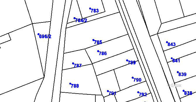 Parcela st. 786 v KÚ Žabčice, Katastrální mapa